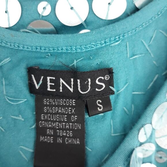 VENUS Dress Disco Mermaid Sequined Tank Mini Scoop Neck Aqua Watercolor Size S - Picture 9 of 11